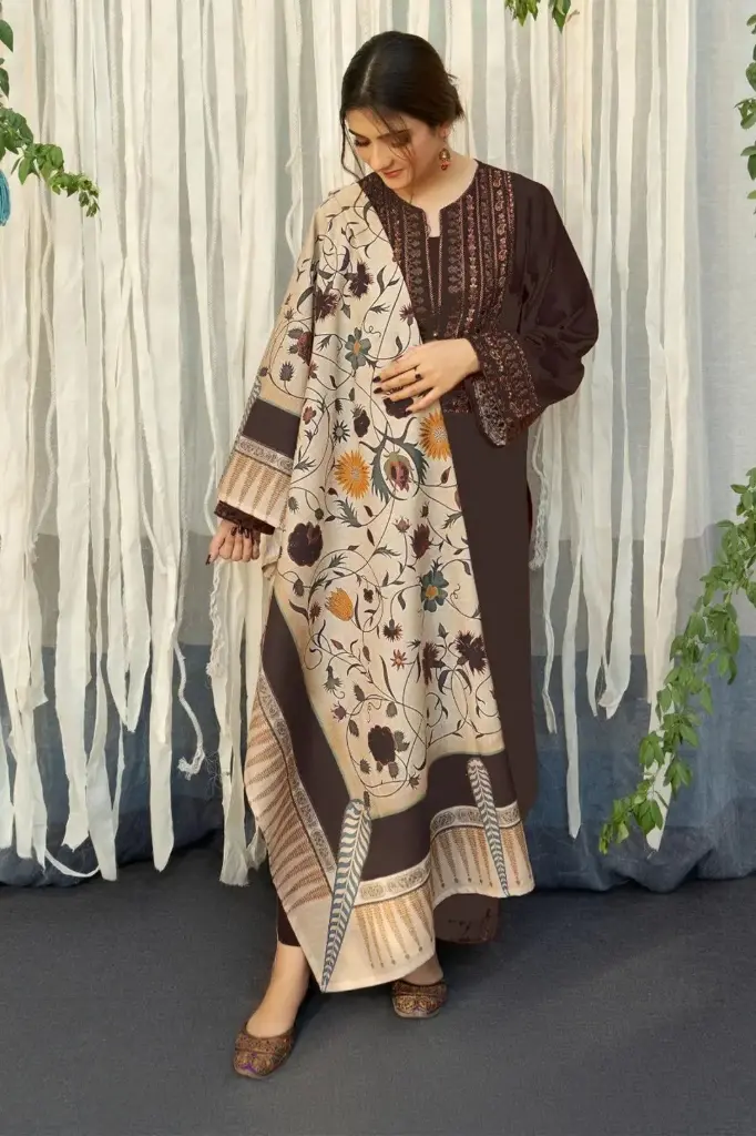 Winter Collection Embroidery Dhanak 3pc   
