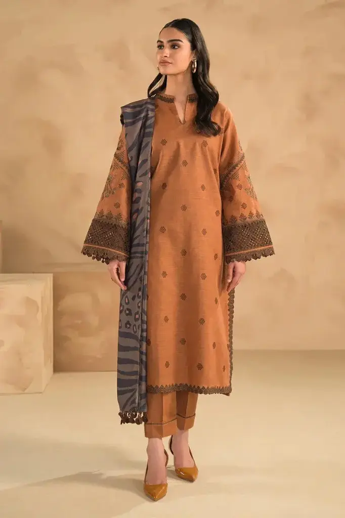 Winter Collection Embroidery Dhanak 3pc   
