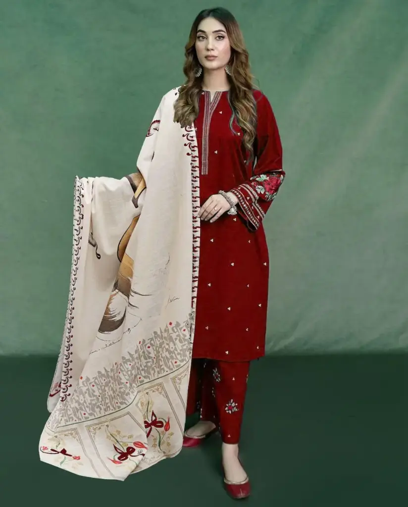 Winter Collection Embroidery Dhanak 3pc    
